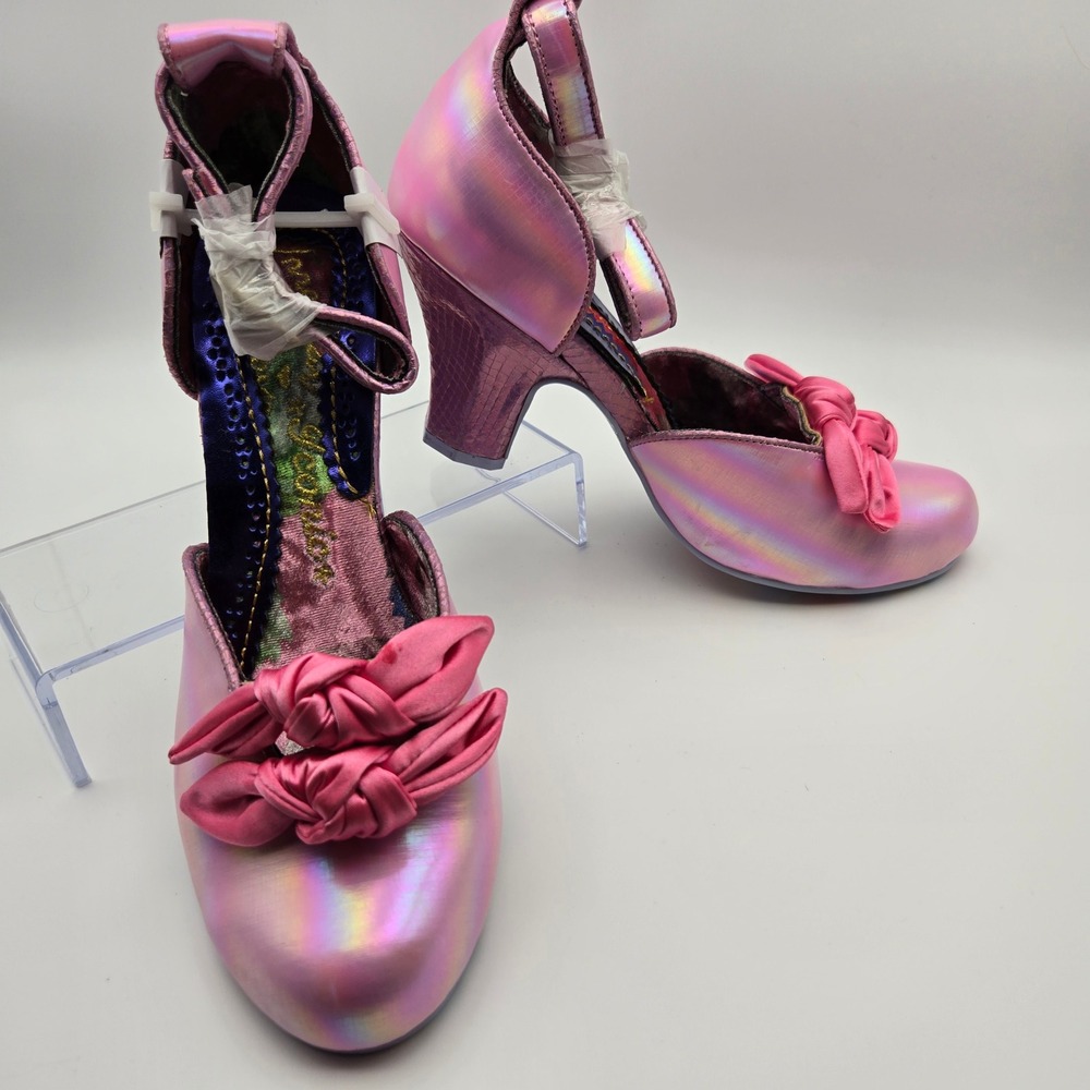 Irregular Choice NEW Summer Breeze Pink Holographic Iridescent W/Bows Sz 39 US 8
